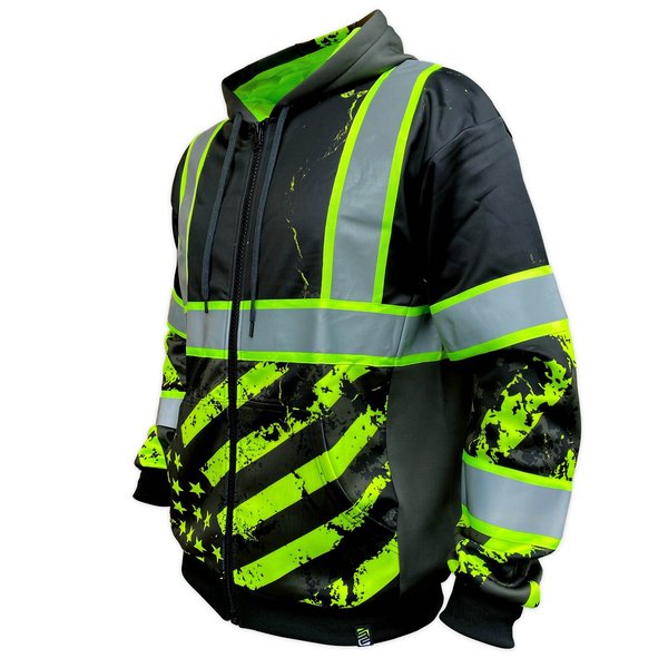 Safetyshirtz SS360 Stealth American Grit Enhanced Visibility Zip-Up Hoodie, Black, S 65120515S